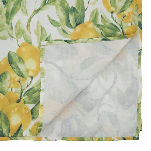 65" Square Yellow and Green Printed Lemon Kitchen Tablecloth, Polyester - Picture 3 of 3